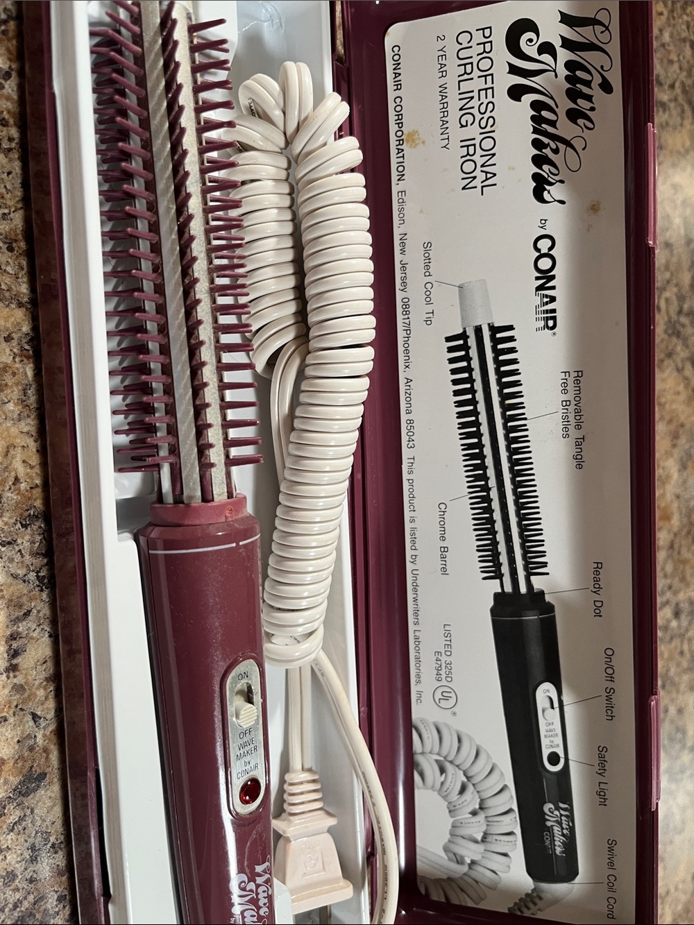 Vintage Conair Wave Makers Professional Curling Iron - Burgundy case